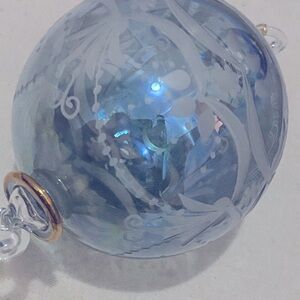 Egyptian Museum Big Etched Blue Round Glass Ornament Crystal German Pyrex Gold